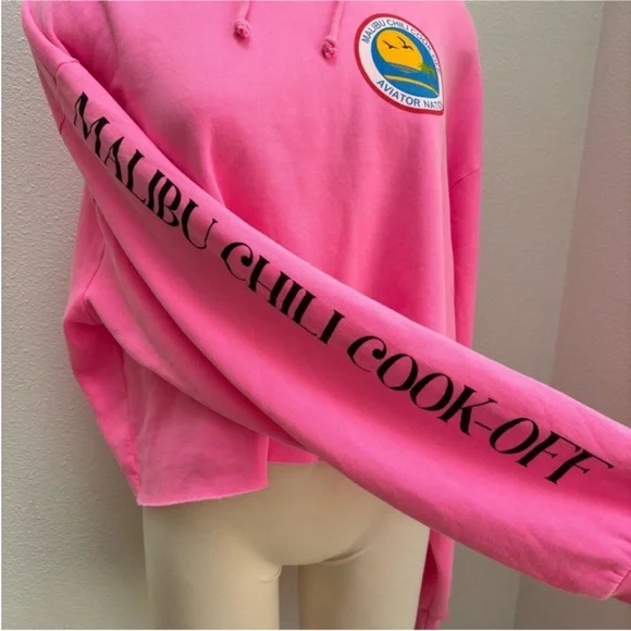Aviator Nation Cropped Hoodie Rare Malibu Chili Cook Off Neon Pink Size Medium - Picture 6 of 11